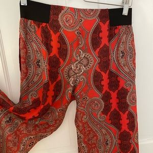 Wide-leg red long silky pants PAISLEY PRINT ZARA XS S Small x-small 0 2 4 NEW